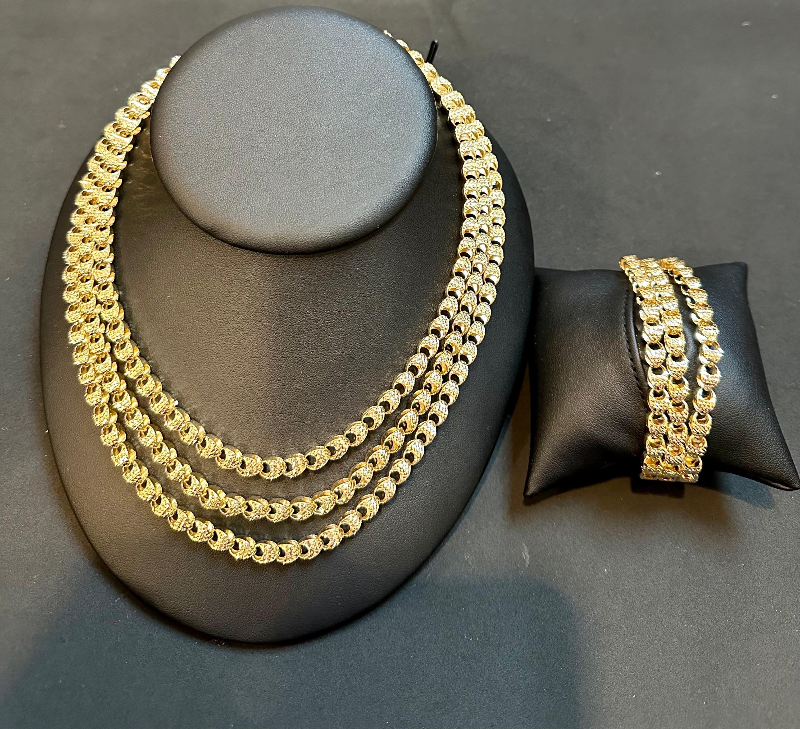 Massive 18 Karat Gelbgold Dreilagige Halskette & Armband mit Diamantschliff 7
