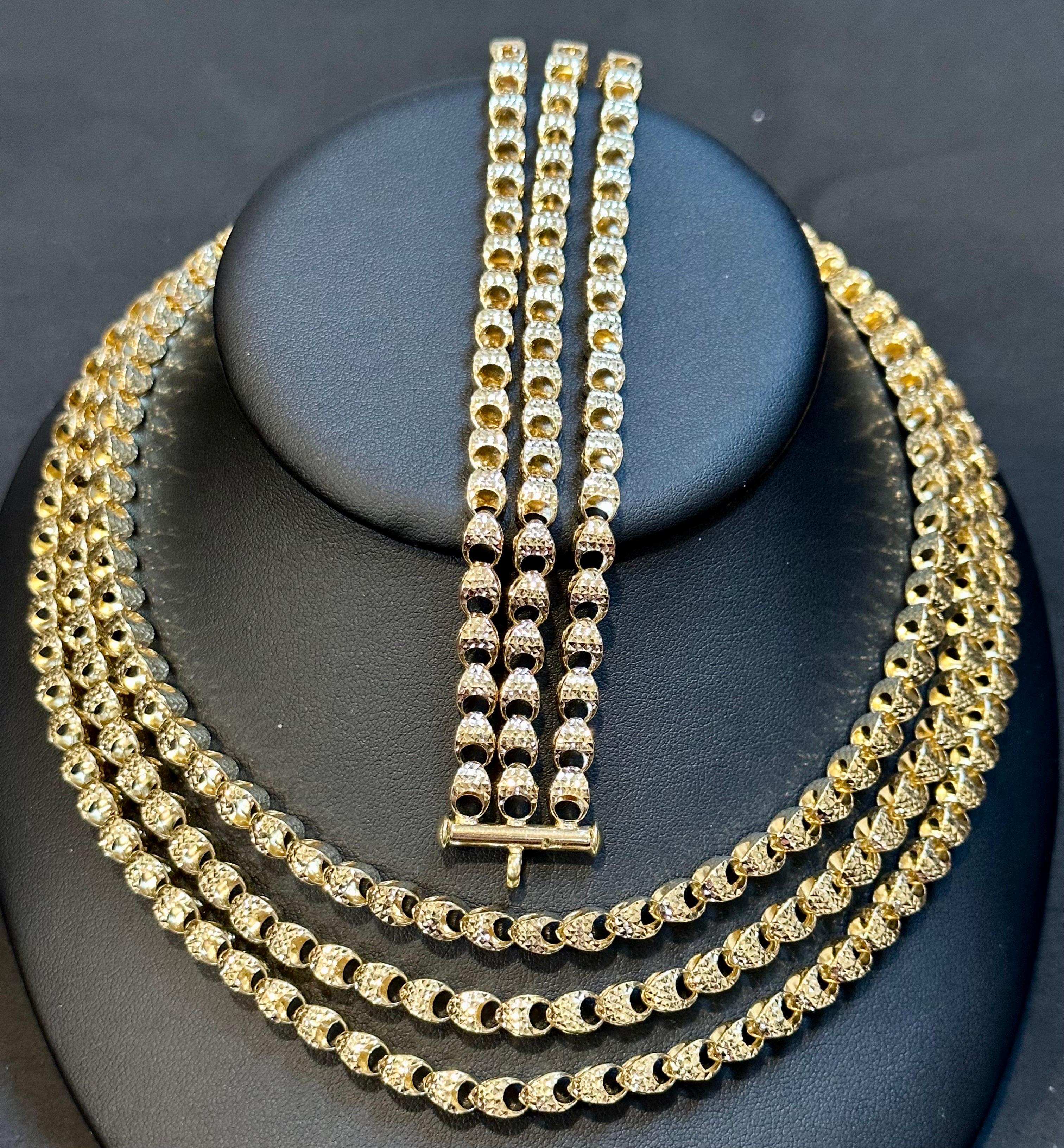 Massive 18 Karat Gelbgold Dreilagige Halskette & Armband mit Diamantschliff 12
