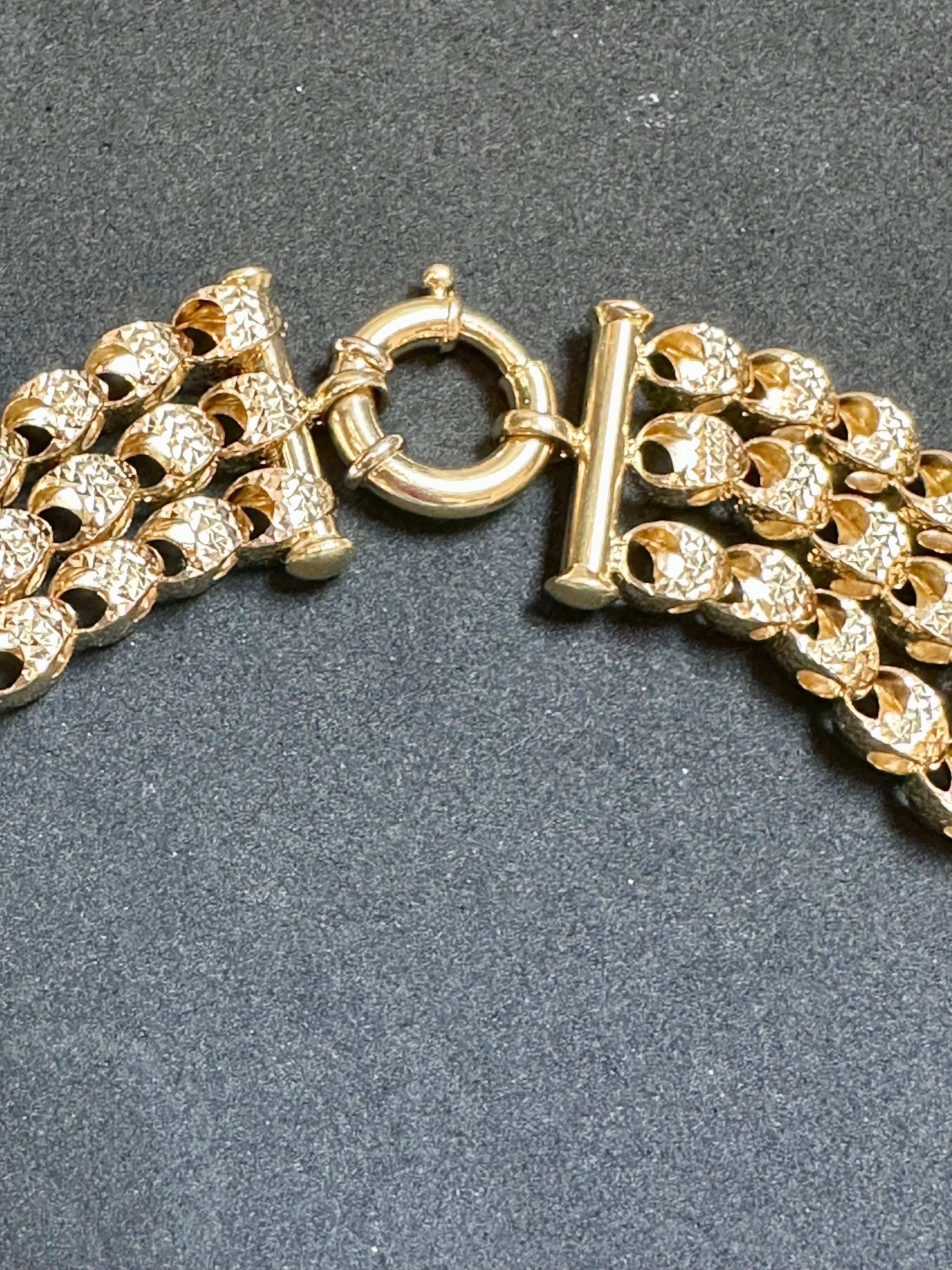 Massive 18 Karat Gelbgold Dreilagige Halskette & Armband mit Diamantschliff Damen