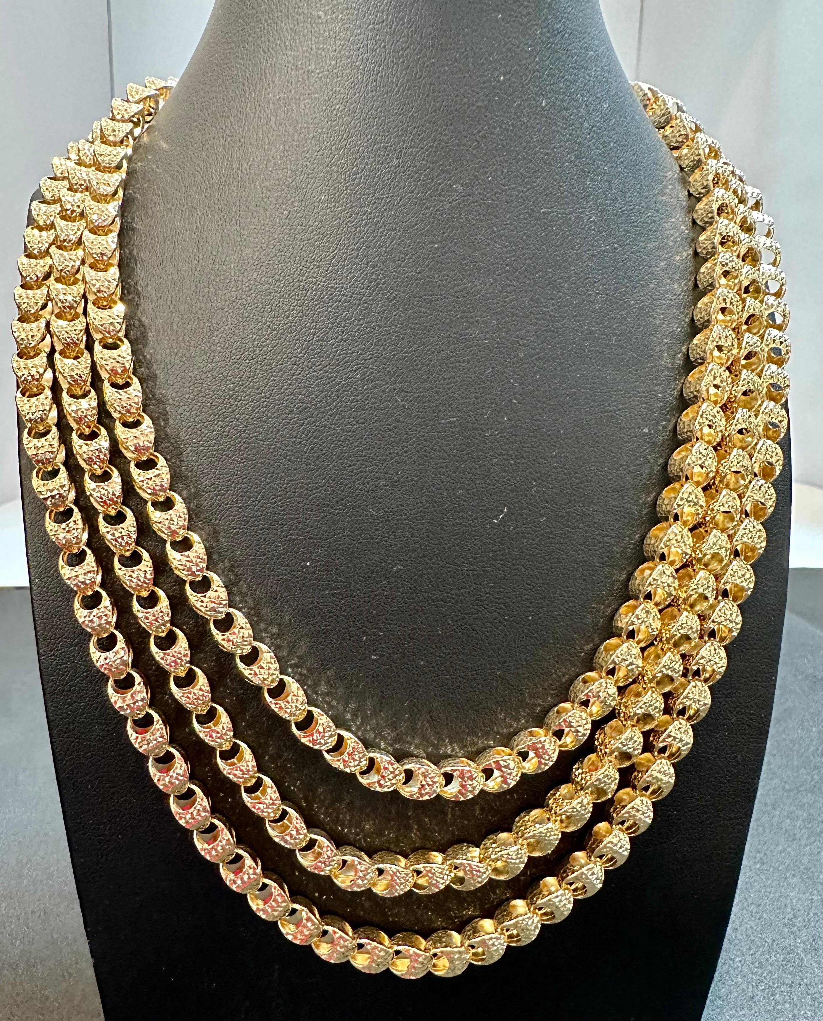 Massive 18 Karat Gelbgold Dreilagige Halskette & Armband mit Diamantschliff 1