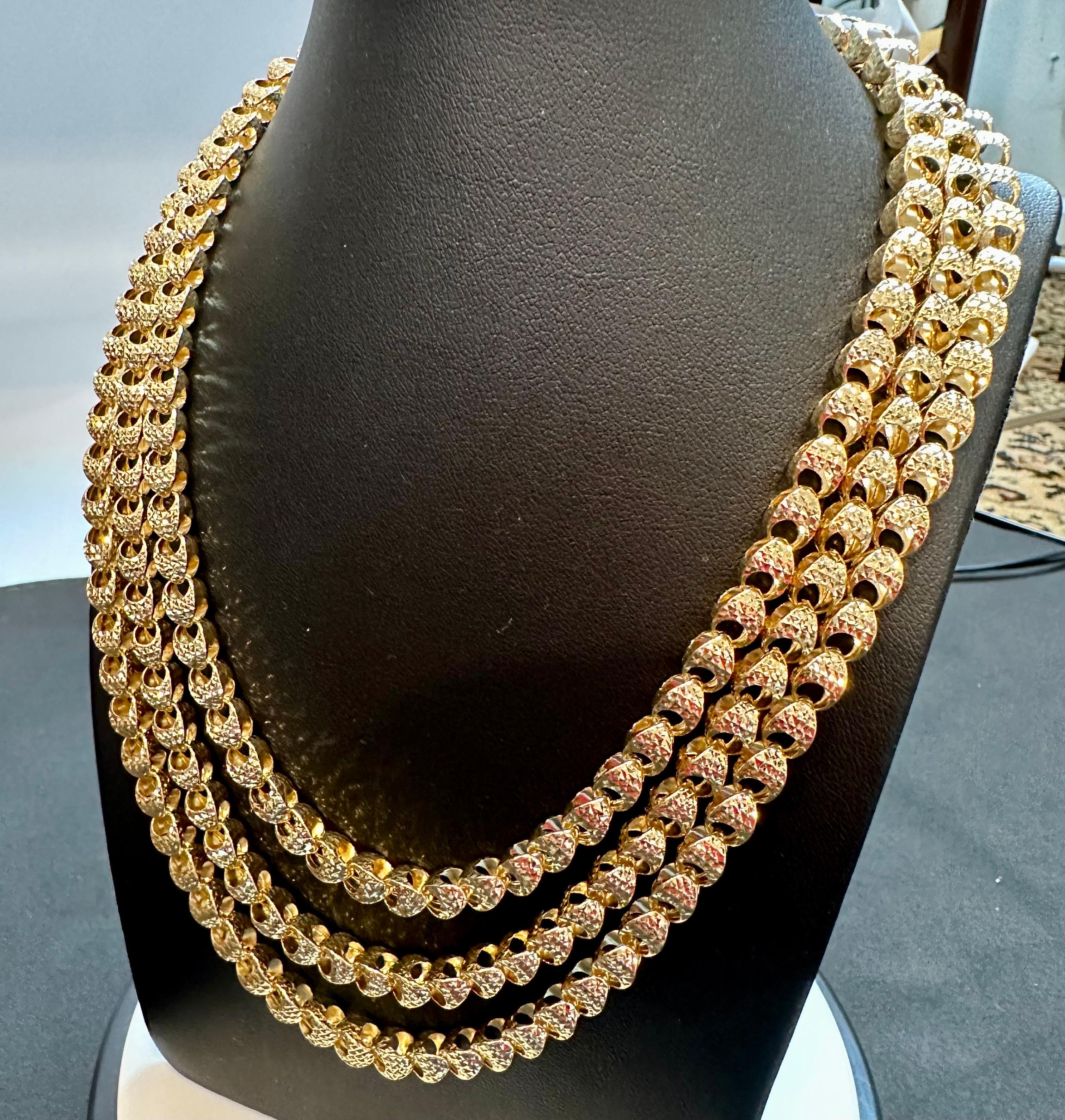 Massive 18 Karat Gelbgold Dreilagige Halskette & Armband mit Diamantschliff 2