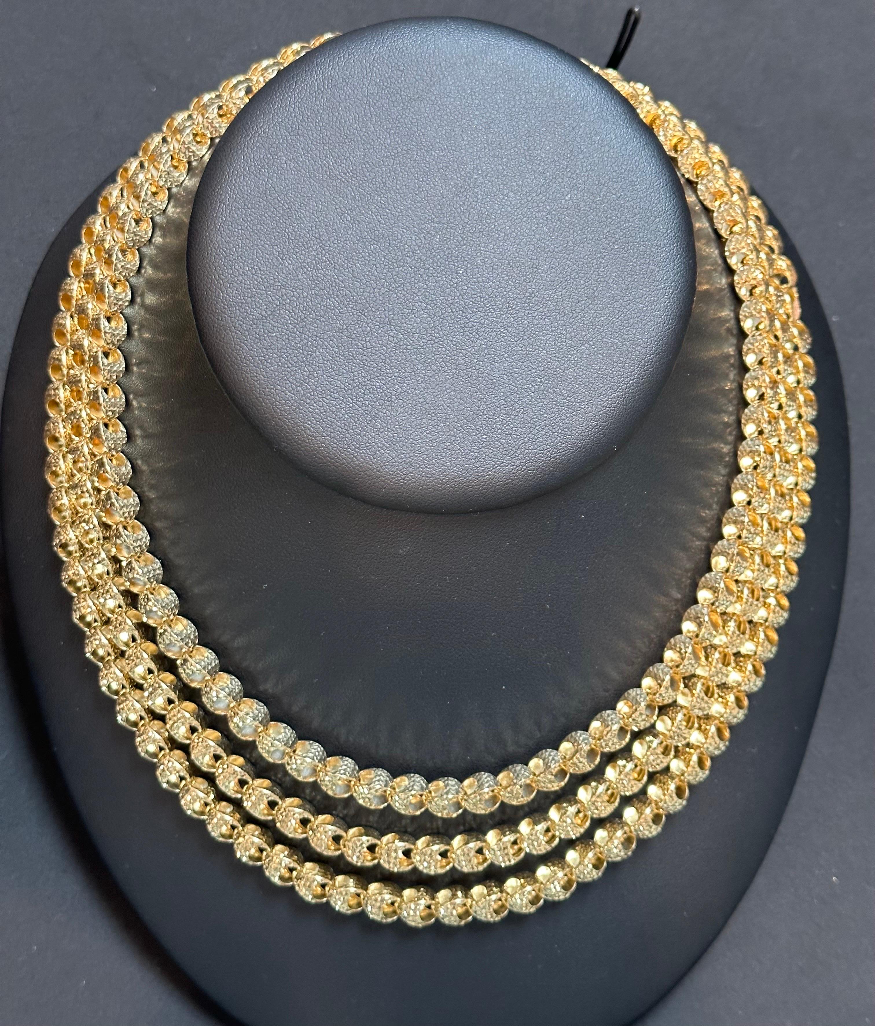 Massive 18 Karat Gelbgold Dreilagige Halskette & Armband mit Diamantschliff 3