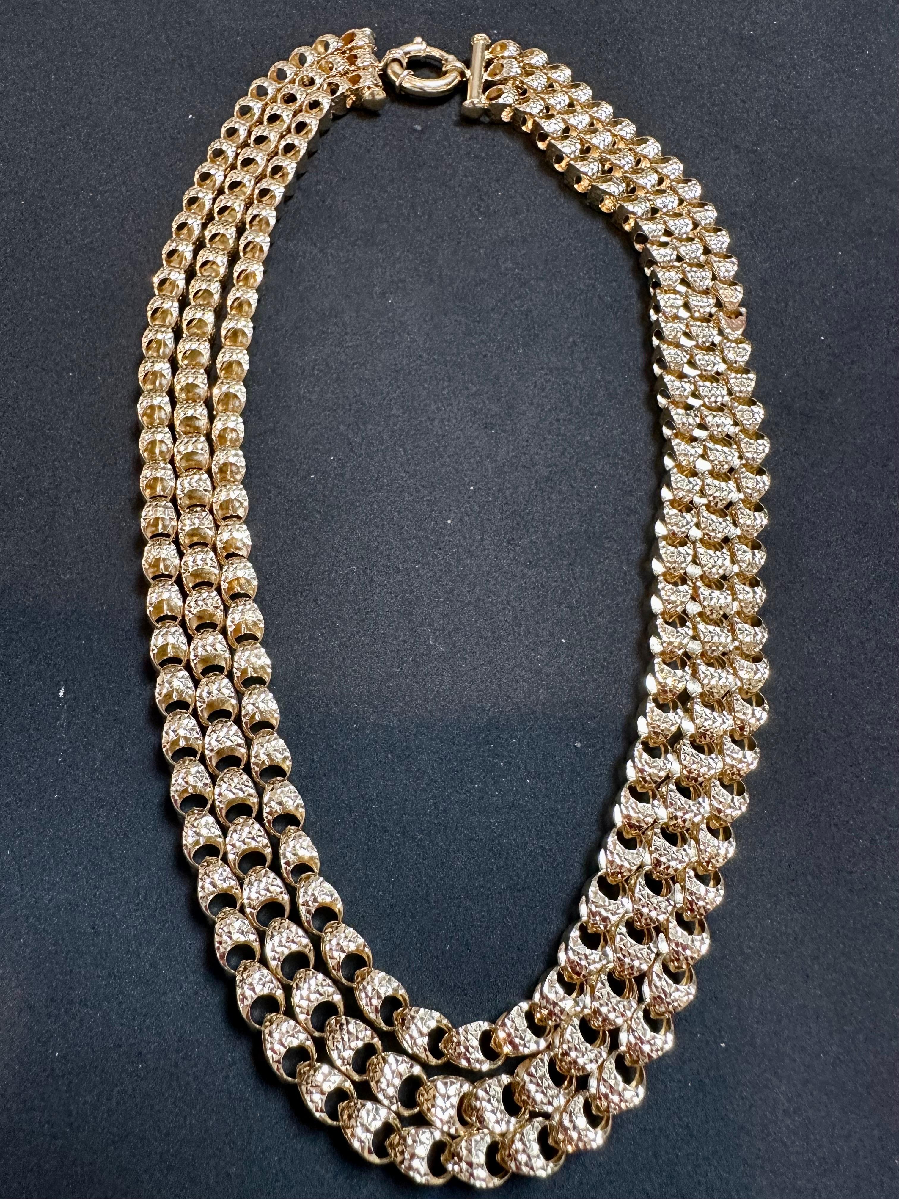 Massive 18 Karat Gelbgold Dreilagige Halskette & Armband mit Diamantschliff 4