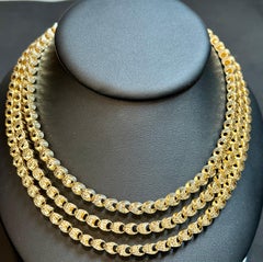 Solid 18 Karat Yellow Gold Triple Layer Diamond Cut Necklace & Bracelet