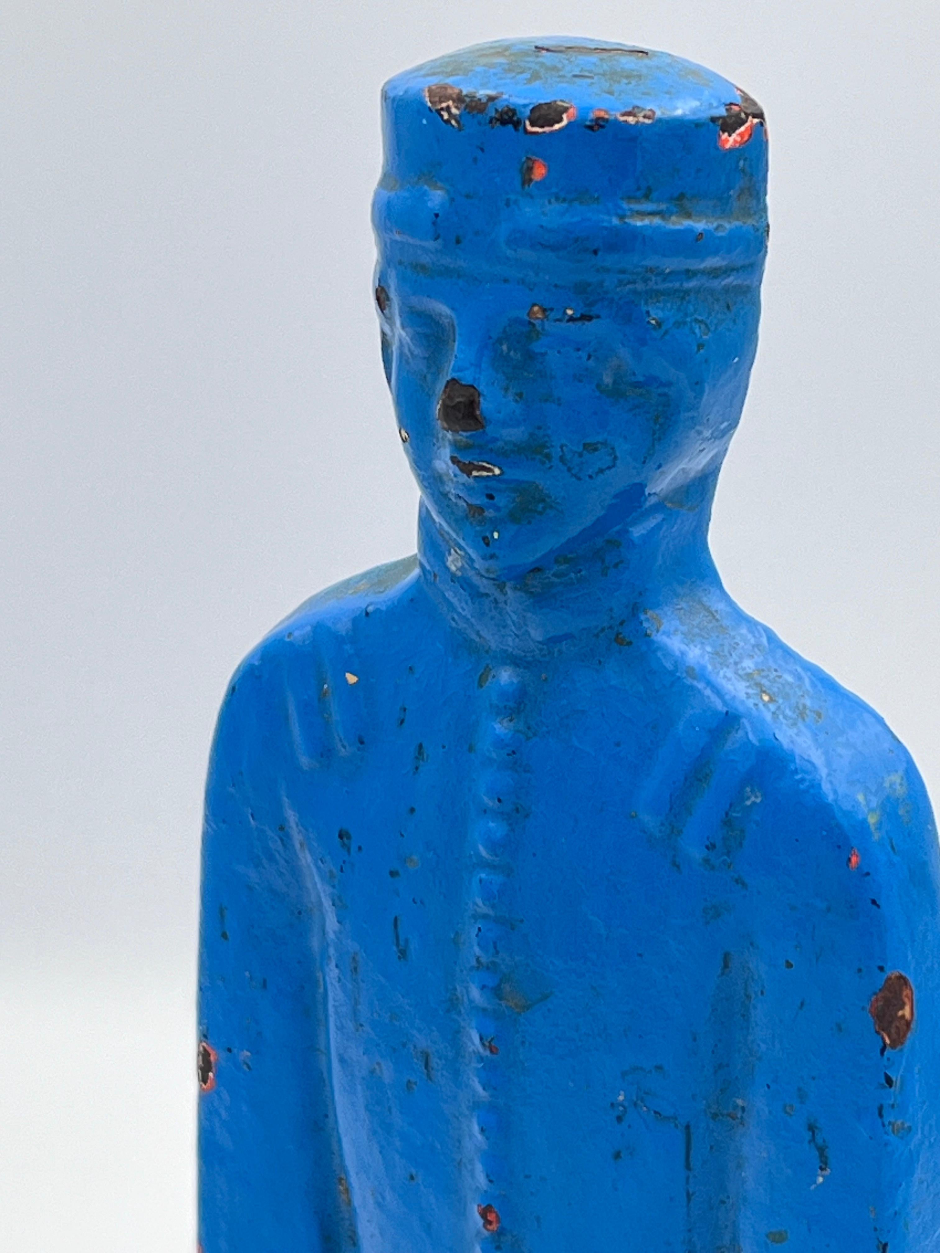 Solido esemplare del 1920 in stile Art Deco di Judd Co. Fermaporta campanaro in ghisa blu in vendita 4