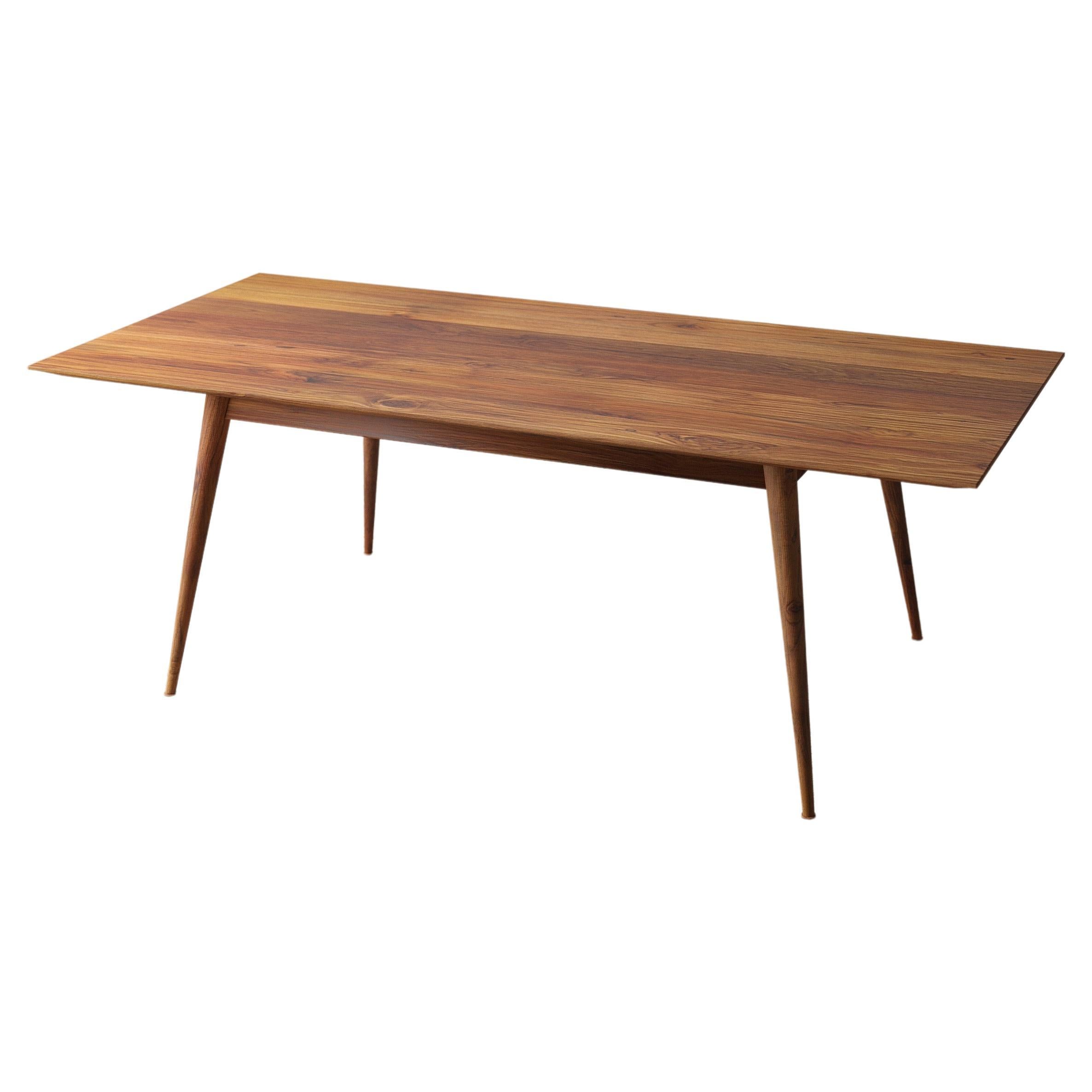 Solid 2" Teak Mid-Century Modern Dining Table in Sandblasted Cocoa Finish