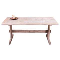 Solid 2" Teak Modern Rustic Dining Table in Sandblasted Sun Bleached Finish