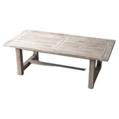 Solid 2" Teak Modern Rustic Dining Table in Sandblasted Sun Bleached Finish