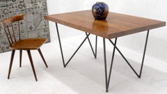 Solid Thick Teak Block Top Dining Table on Hairpin Legs