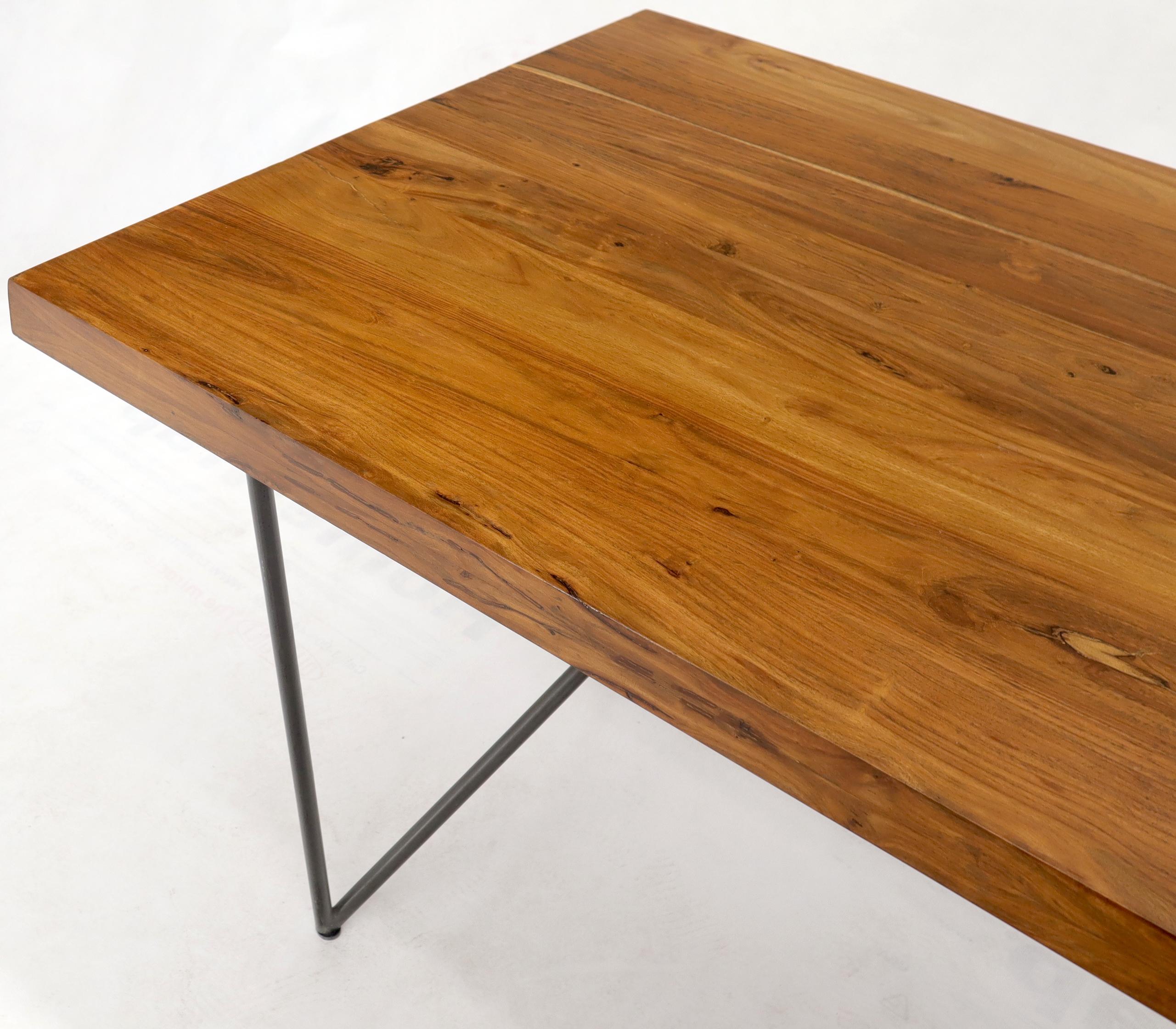 Mid-Century Modern Solid Thick Teak Block Top Dining Table on Hairpin Legs For Sale