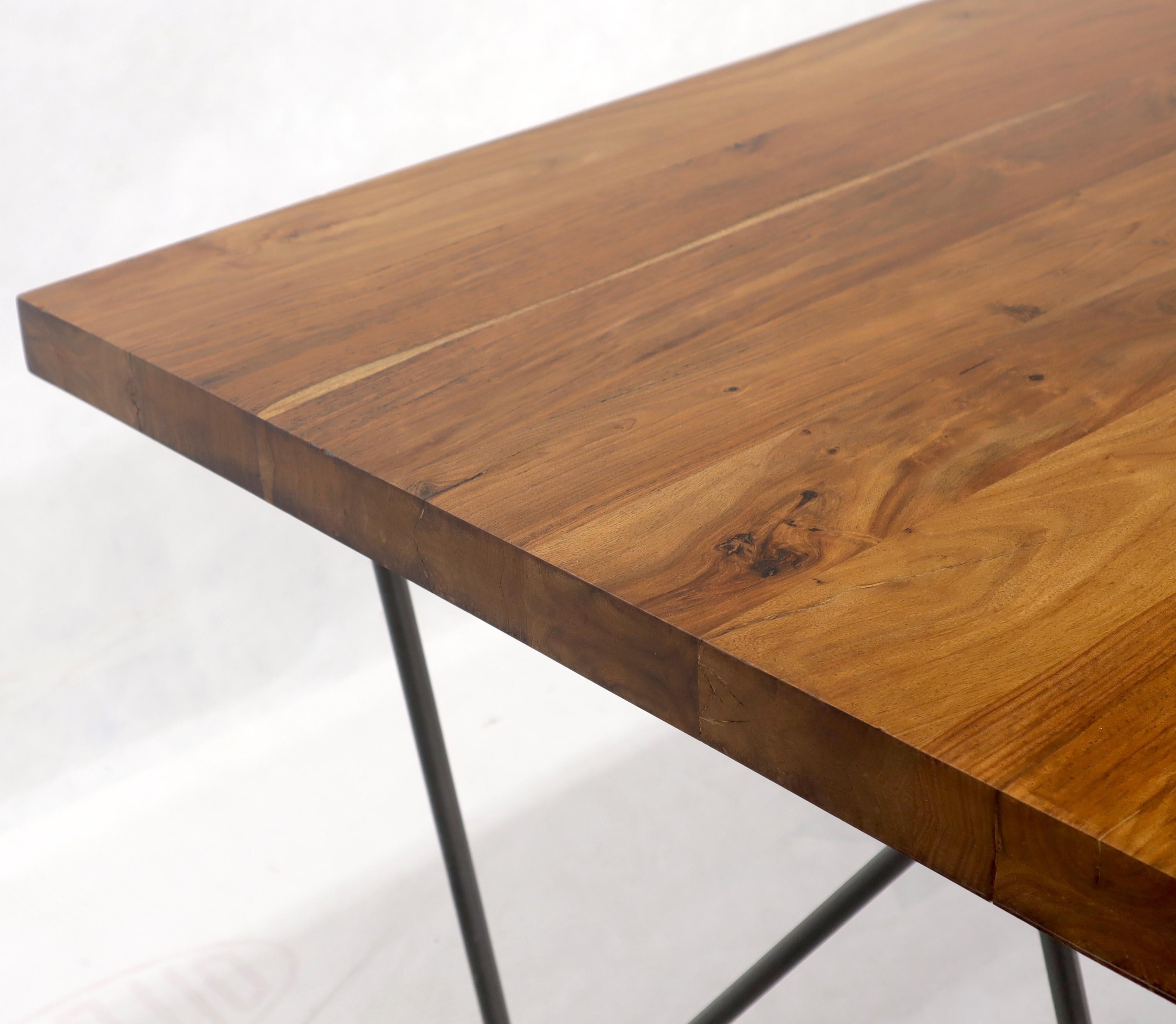 Lacquered Solid Thick Teak Block Top Dining Table on Hairpin Legs For Sale