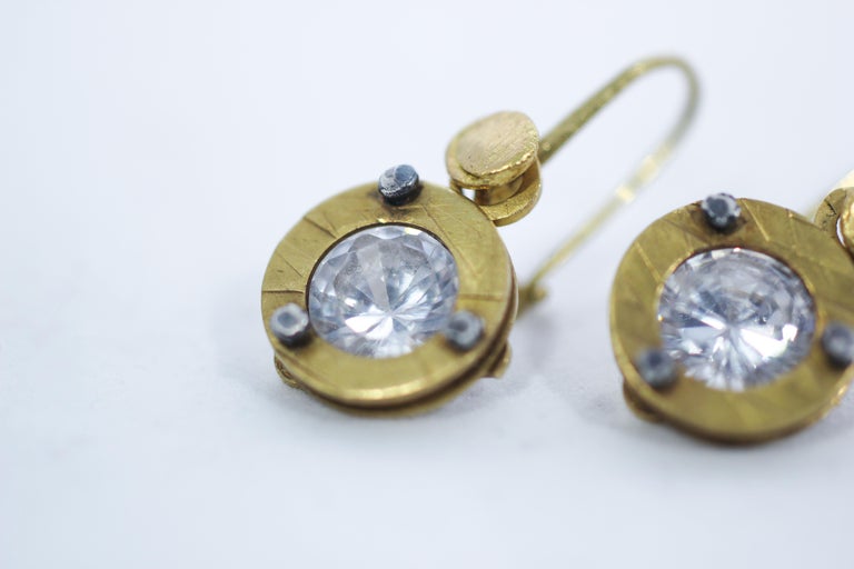 Solid 2122 Karat Gold Dangle Drop Contemporary Earrings Bridal AB