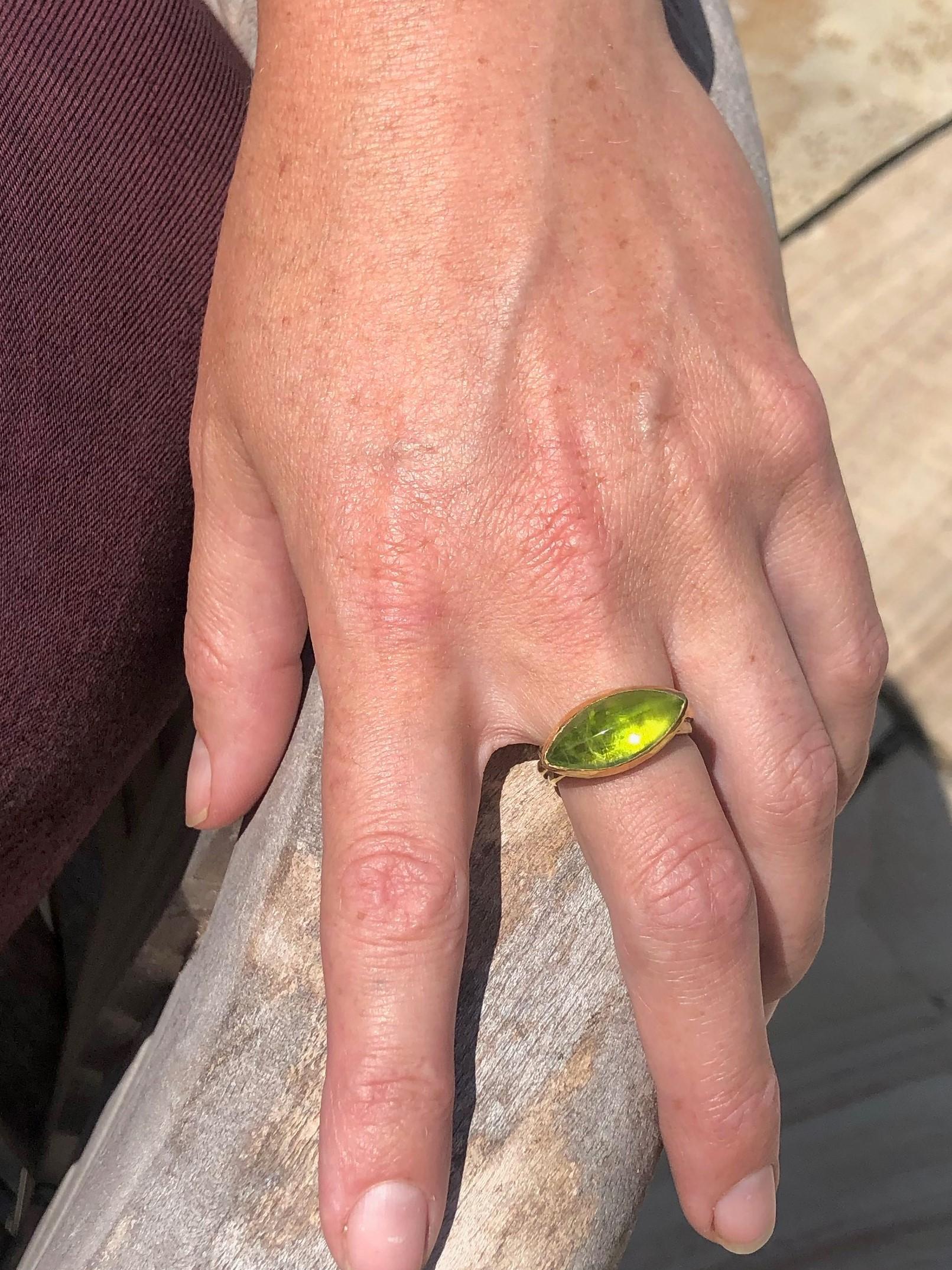 Artisan Marquise Peridot Cocktail Ring in Solid 22 and 18 Karat Yellow Gold 