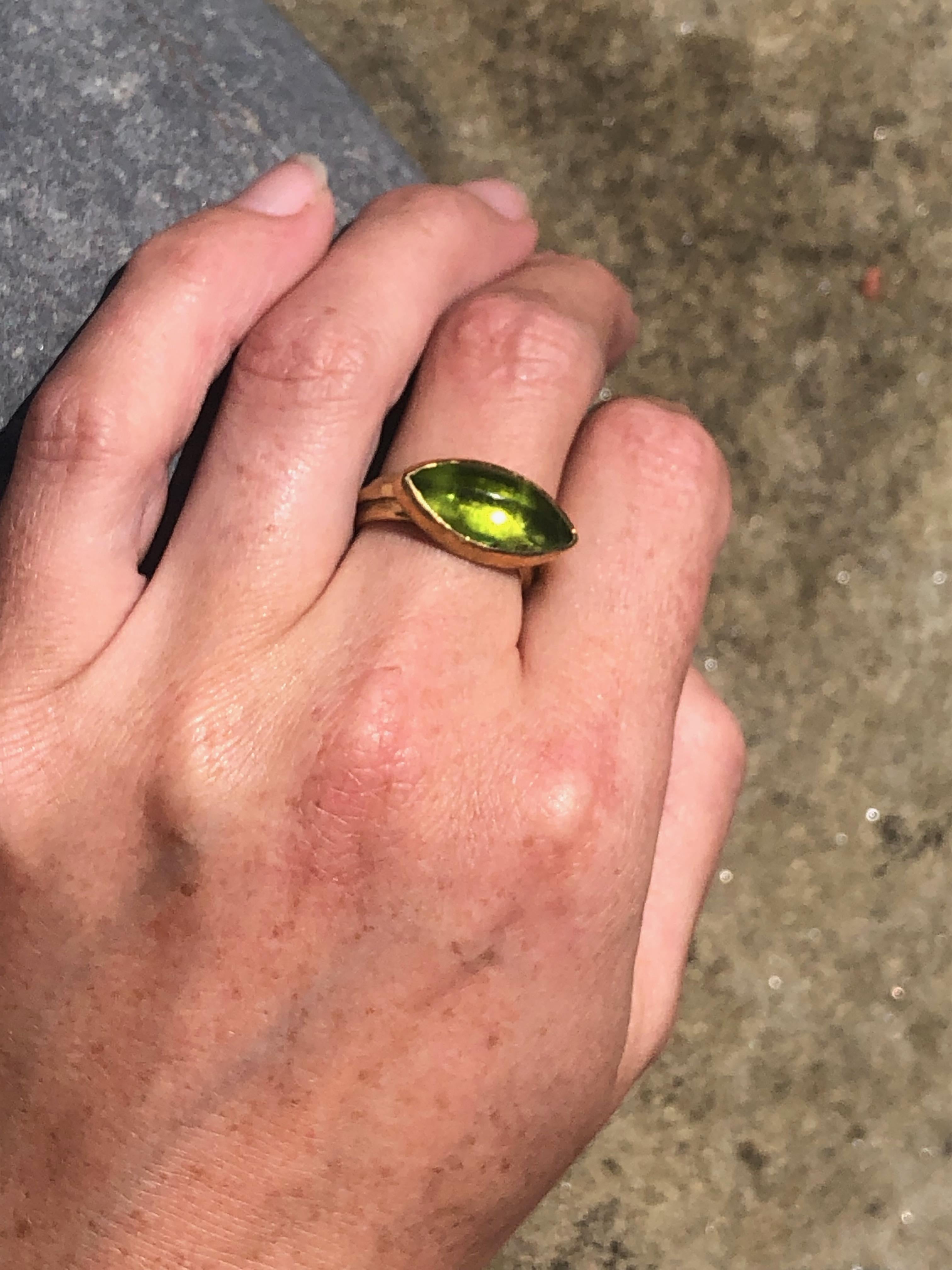 Marquise Cut Marquise Peridot Cocktail Ring in Solid 22 and 18 Karat Yellow Gold 