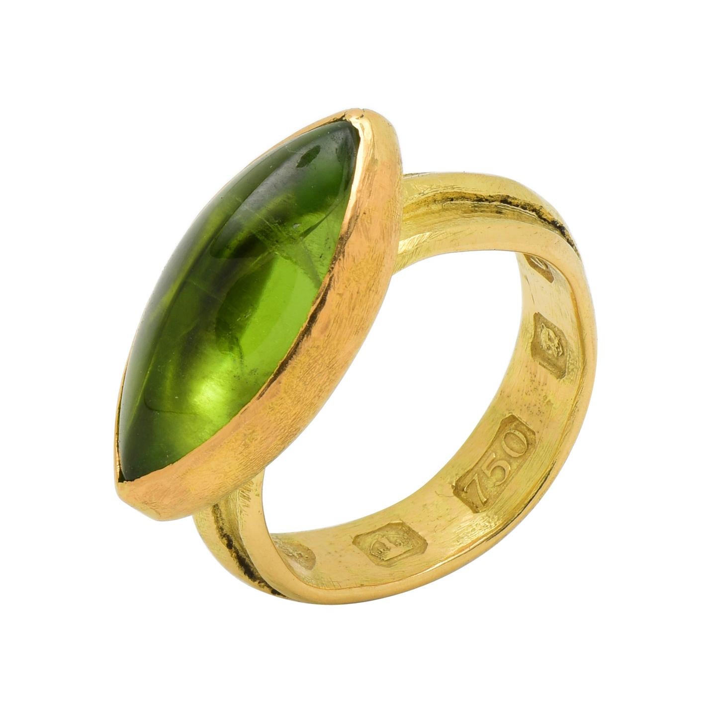 Marquise Peridot Cocktail Ring in Solid 22 and 18 Karat Yellow Gold 