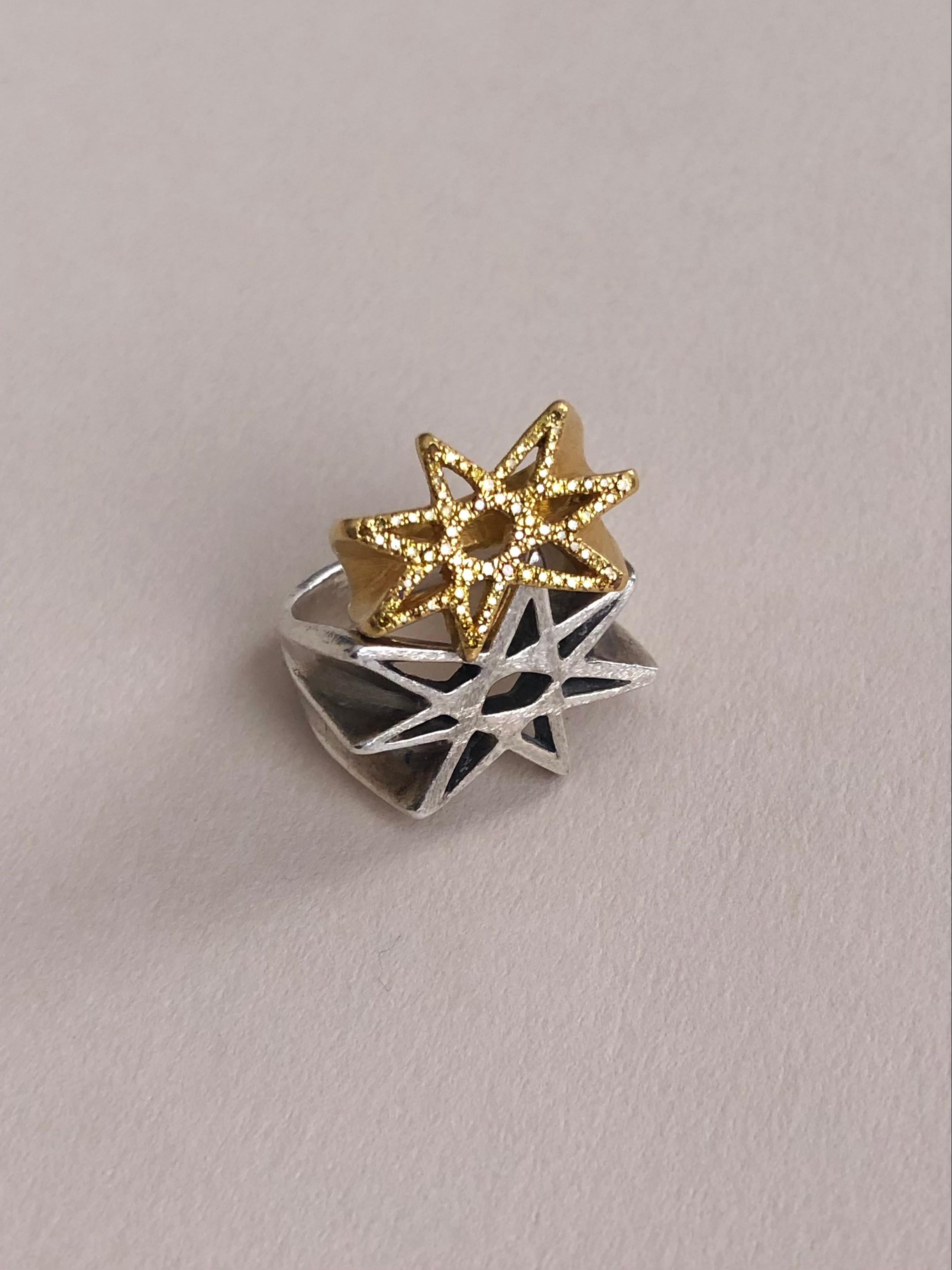 Il s'agit d'une bague en forme d'étoile à sept branches. Un point pour chaque lettre de cette devise alchimique et de ce symbole acrostiche : VITRIOL : Vista Interiora Terrae Rectificando Invenies Occultum Lapidem. Cette devise se traduit grosso