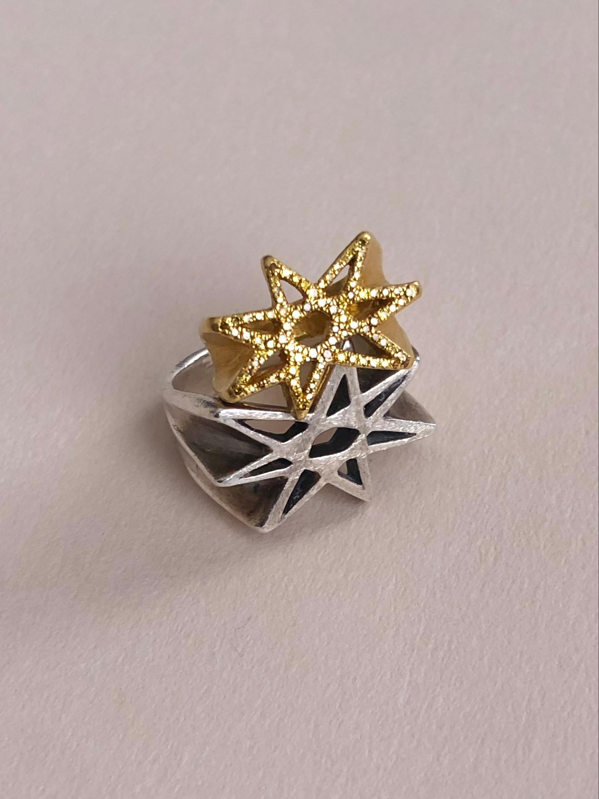 Taille brillant Bague en or jaune massif 22 carats et diamant jaune fantaisie pavé en vente