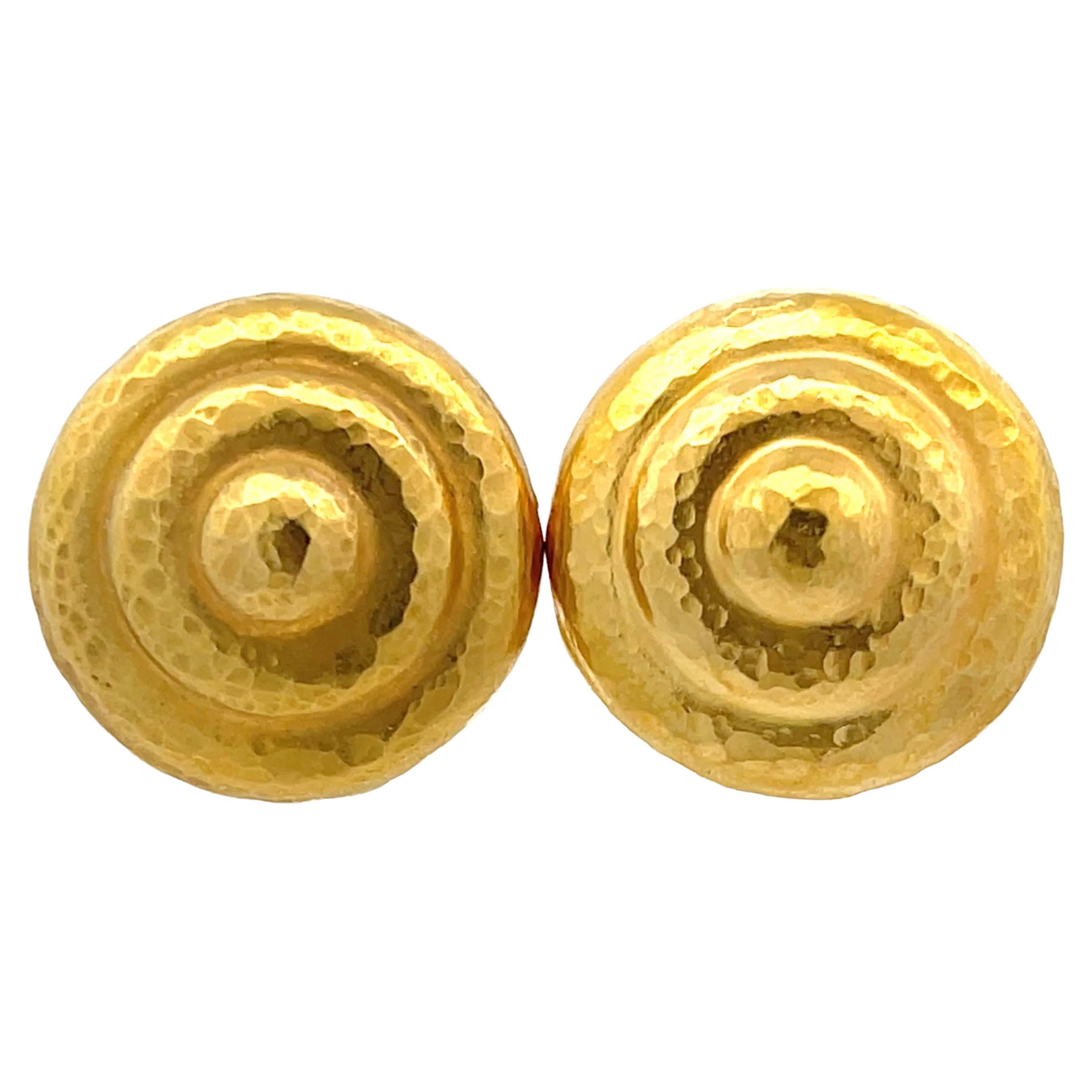 Solid 22K Yellow Gold Round Button Stud Earrings For Sale