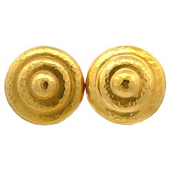 Vintage Solid 22K Yellow Gold Round Button Stud Earrings