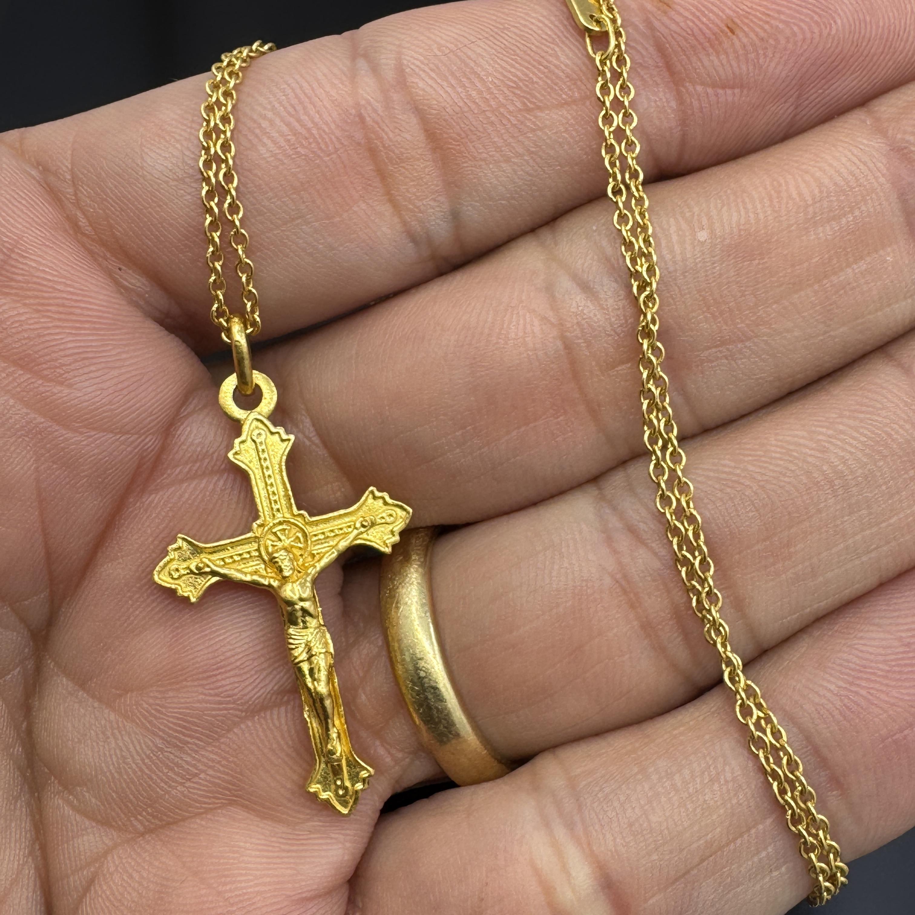 Solid 24K Mene Crucifix Cross Pendant on 16
