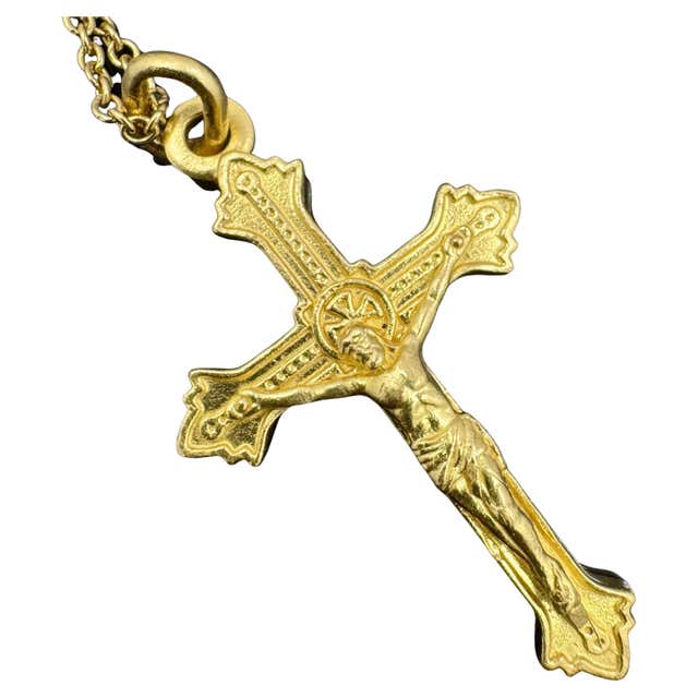 14K Plated Gold Cross Necklace For Men & Women - Stainless Steel, 1.2 Inch Pendant, Multiple Chain Lengths