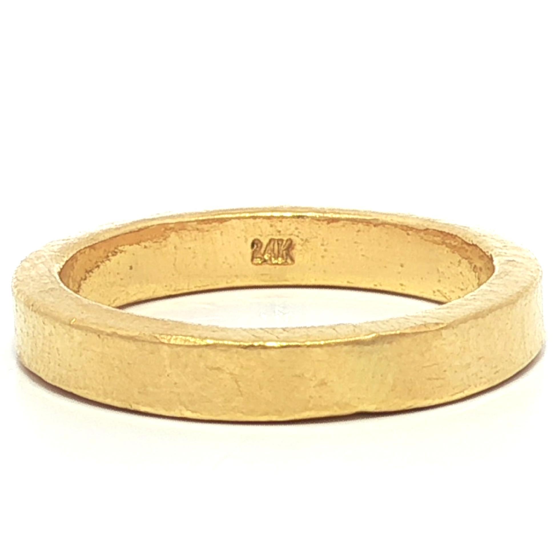Bague en or jaune massif 24k 3.3mm Squared Stackable Band ring sz 5.5 Pour femmes en vente