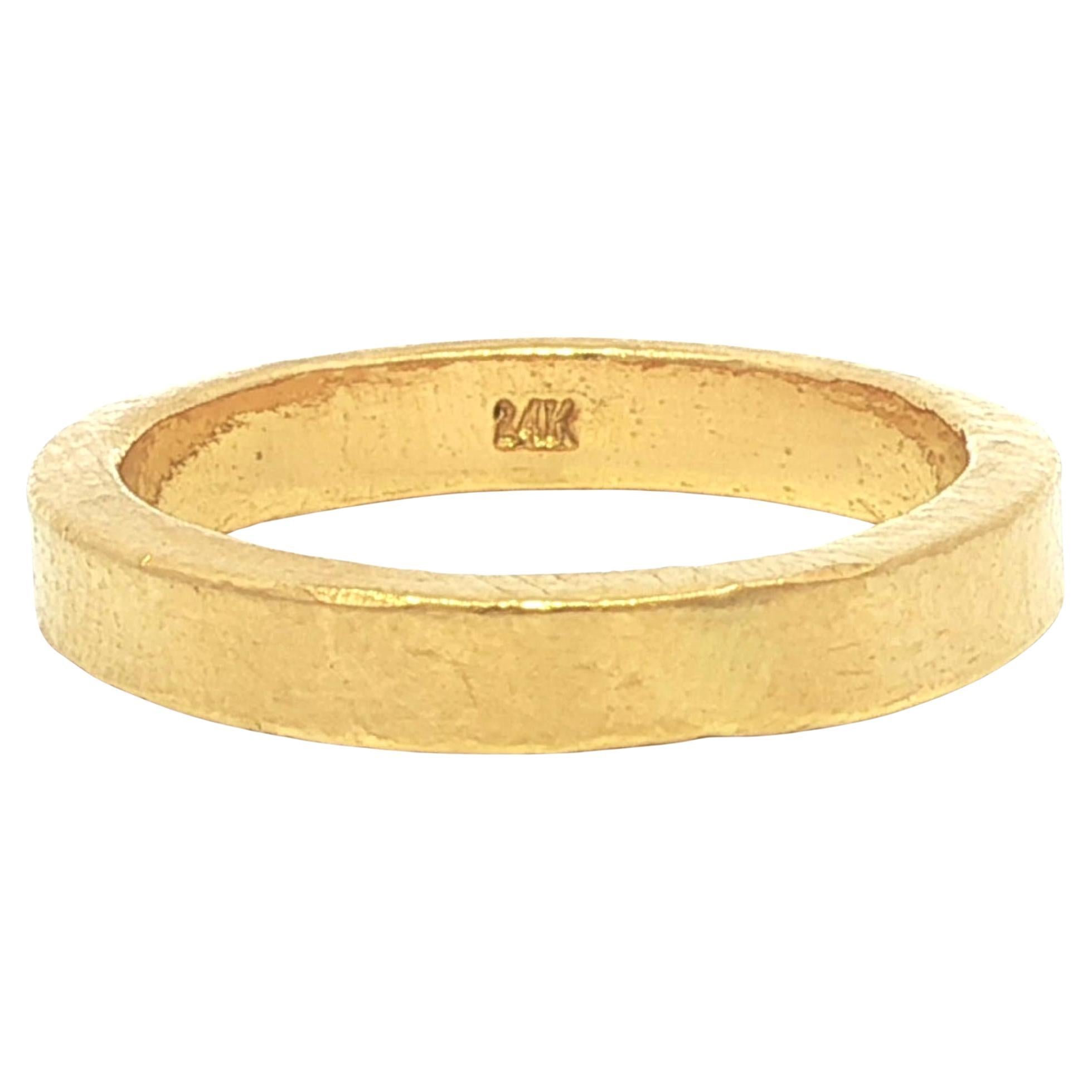 Bague en or jaune massif 24k 3.3mm Squared Stackable Band ring sz 5.5 en vente