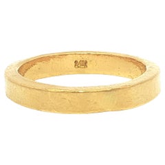 Bague en or jaune massif 24k 3.3mm Squared Stackable Band ring sz 5.5