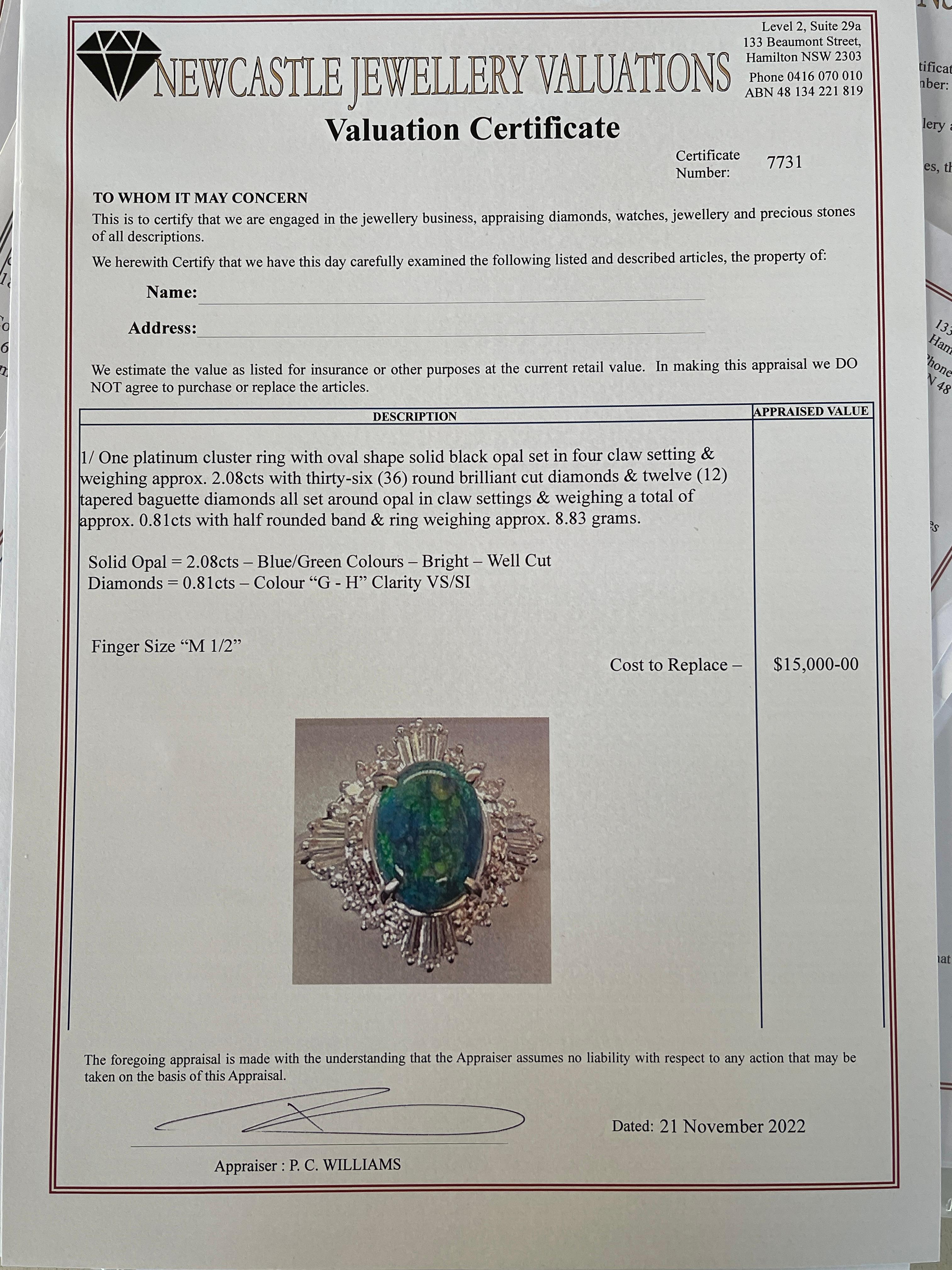 Cocktailring aus Platin mit massivem 2 Karat schwarzem Opal und Diamant im Ballerina-Stil im Angebot 5