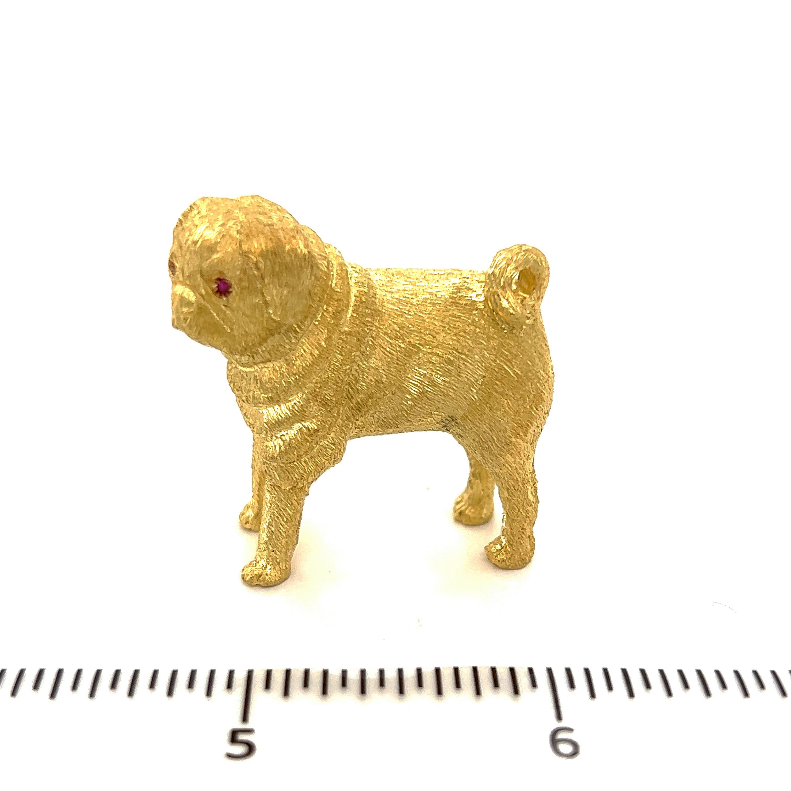 Solid 3D Full Figure Standing Pug Dog 18k Yellow Gold Brooch For Sale 1
