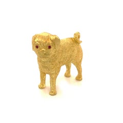 Solid 3D Full Figure Standing Pug Dog 18k Yellow Gold Brooch