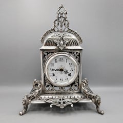 Solid 800 Italian Silver Baroque-style table clock with mechanical movement