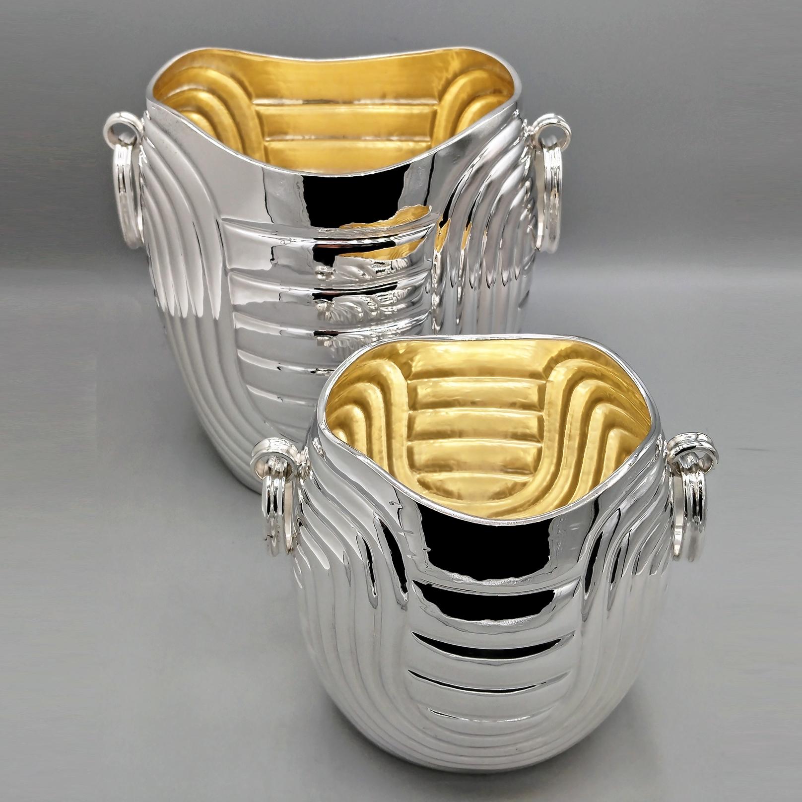 Altro Secchiello per champagne e secchiello per ghiaccio in argento massiccio 800 italiano in vendita