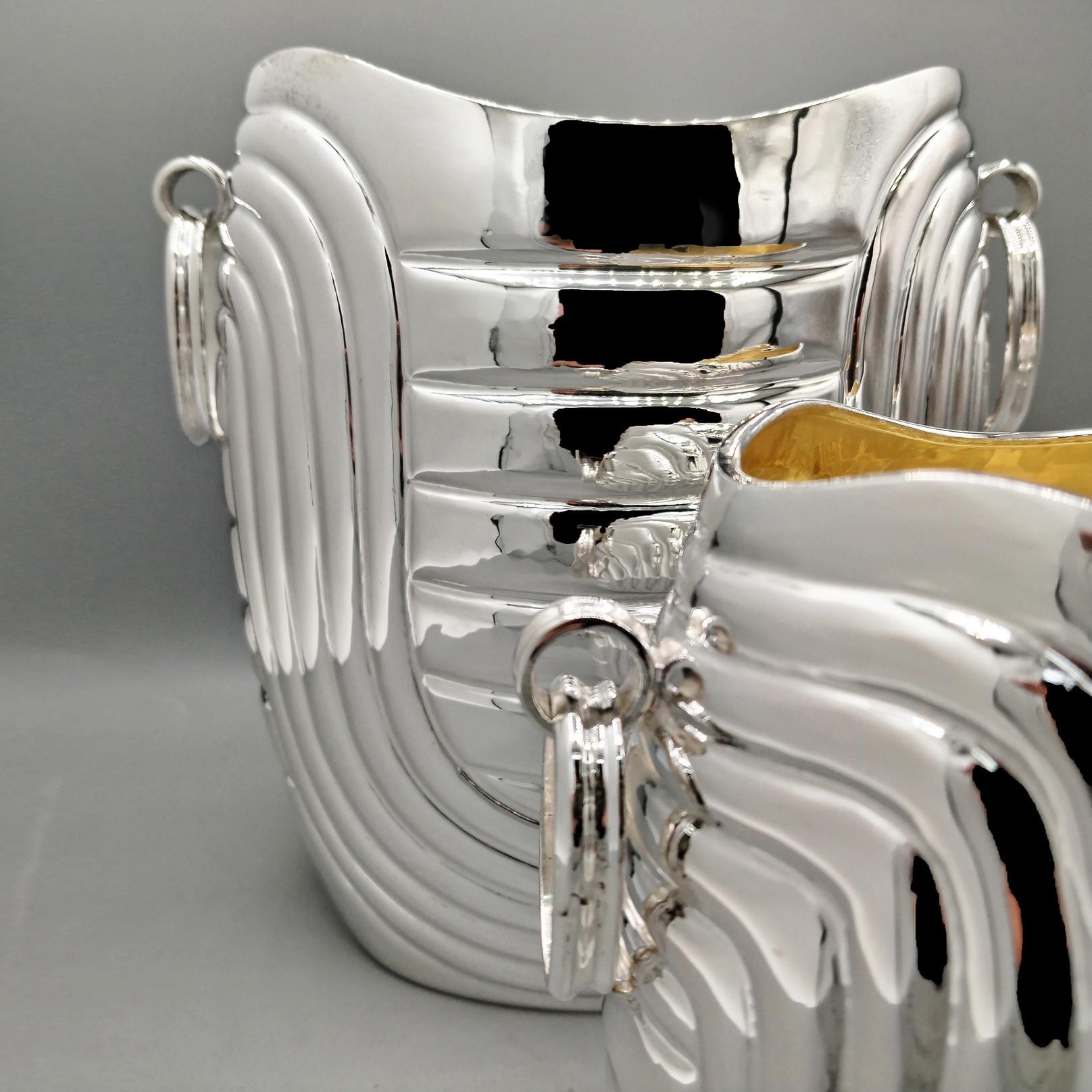 Italiano Secchiello per champagne e secchiello per ghiaccio in argento massiccio 800 italiano in vendita