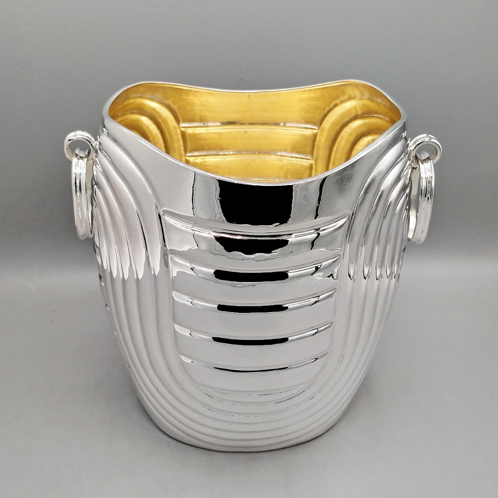 Argento Secchiello per champagne e secchiello per ghiaccio in argento massiccio 800 italiano in vendita