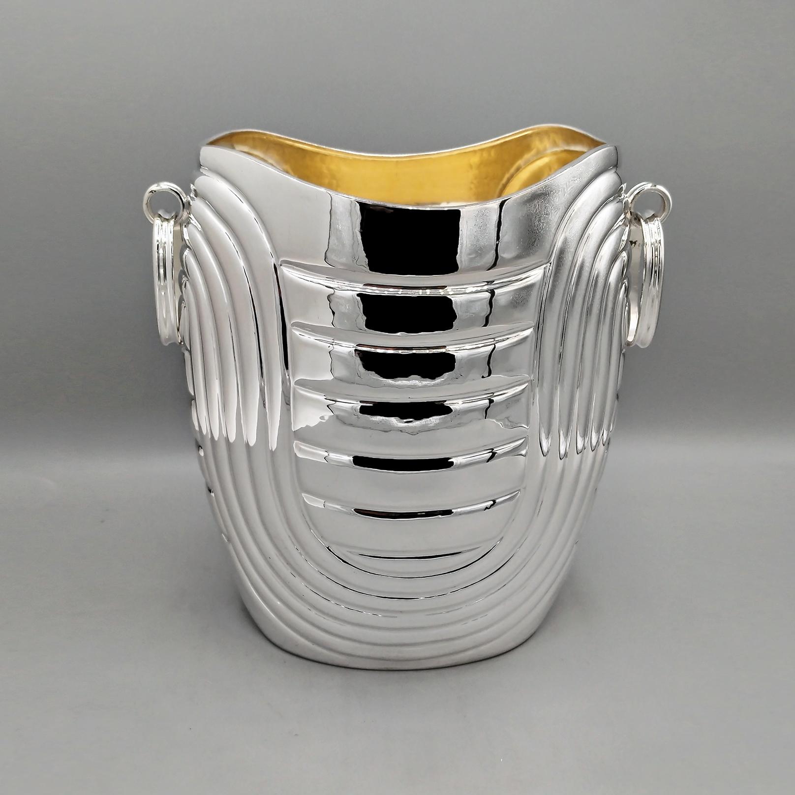 Secchiello per champagne e secchiello per ghiaccio in argento massiccio 800 italiano in vendita 1