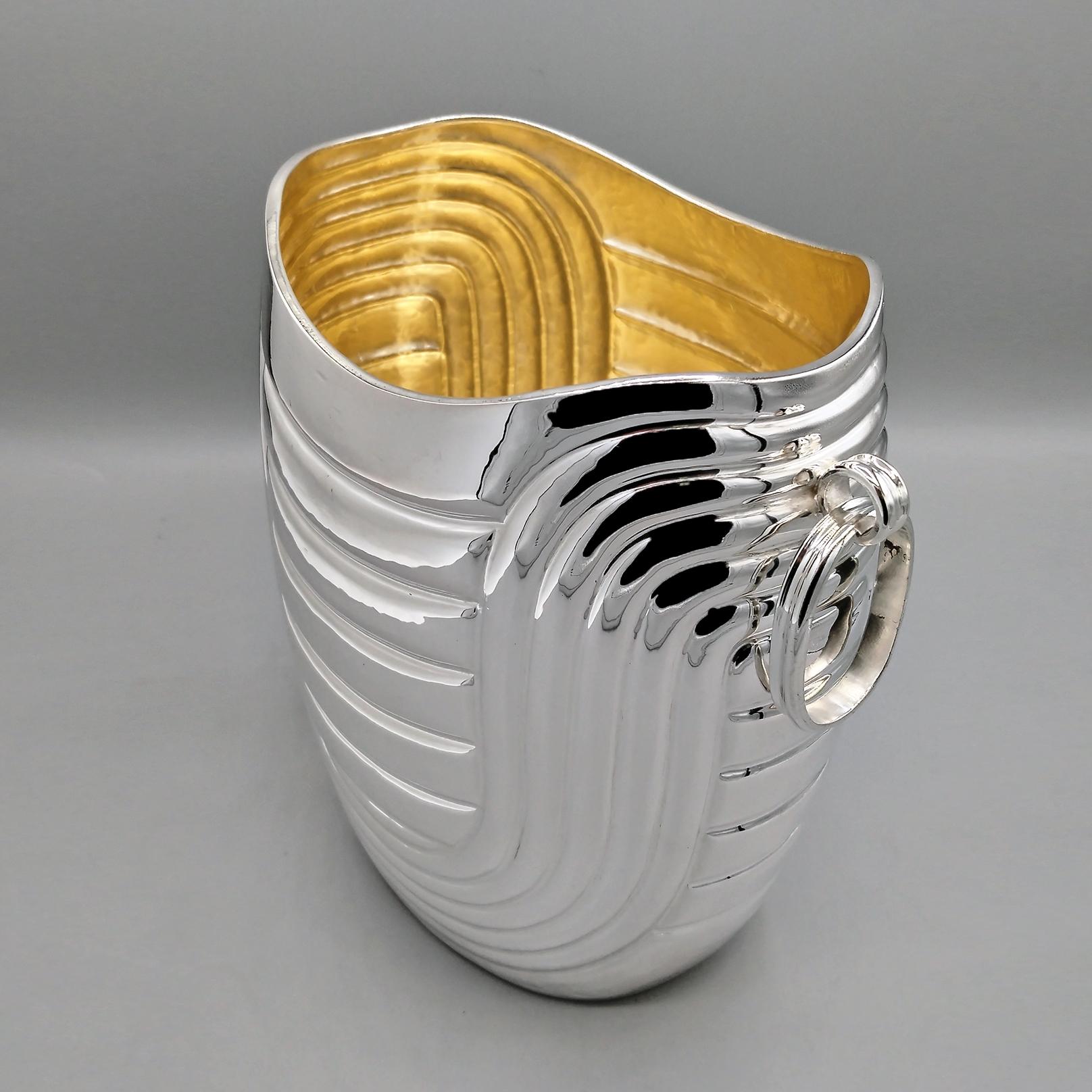 Secchiello per champagne e secchiello per ghiaccio in argento massiccio 800 italiano in vendita 2