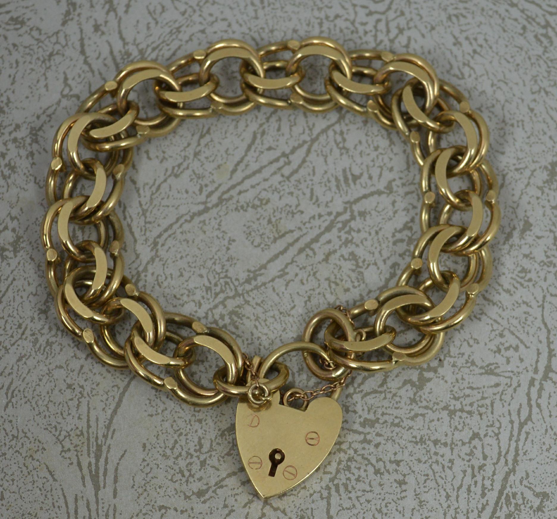 Retro Solid 9 Carat Gold Long Double Curb Bracelet and Padlock Clasp