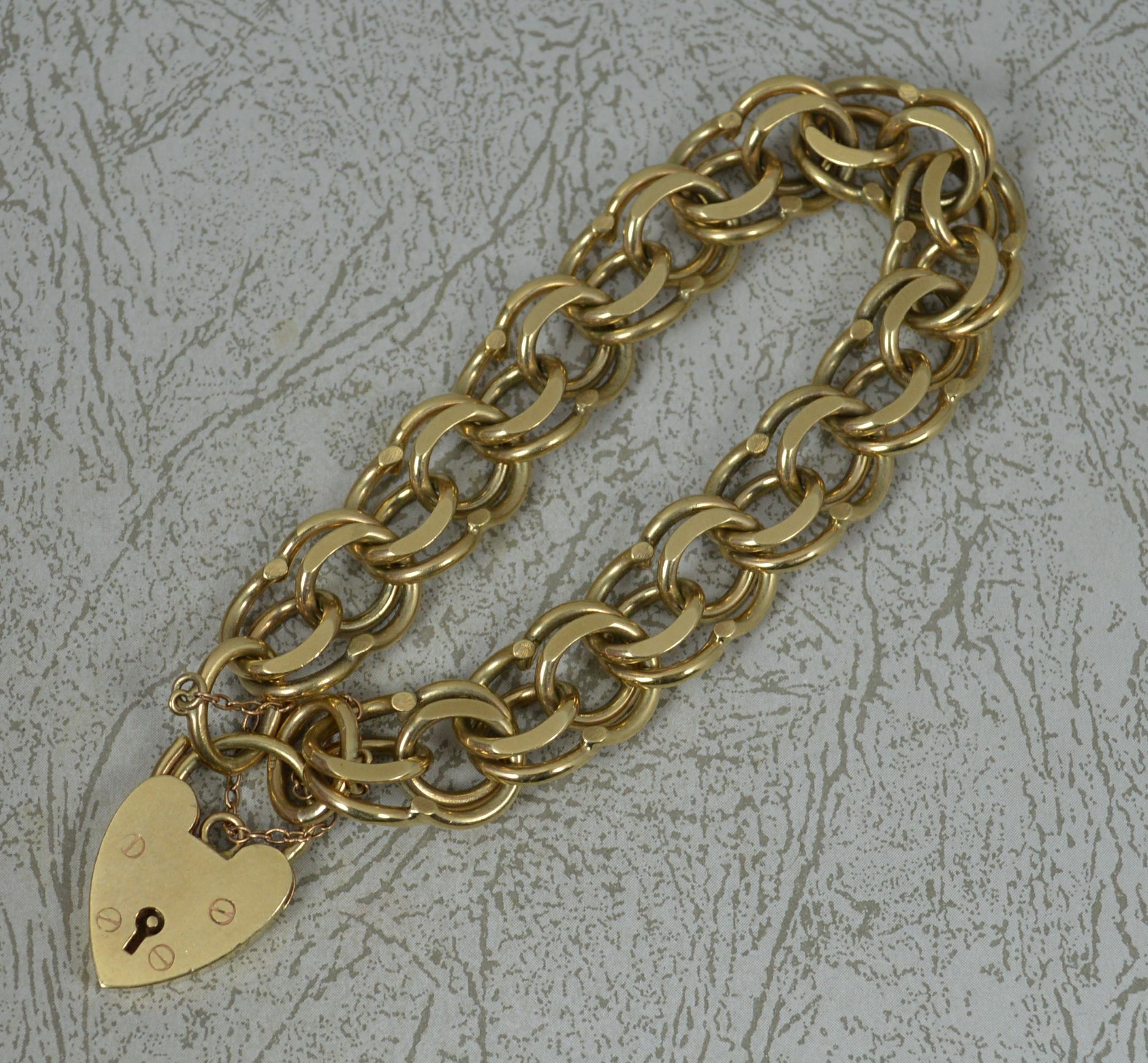 Solid 9 Carat Gold Long Double Curb Bracelet and Padlock Clasp In Excellent Condition In St Helens, GB
