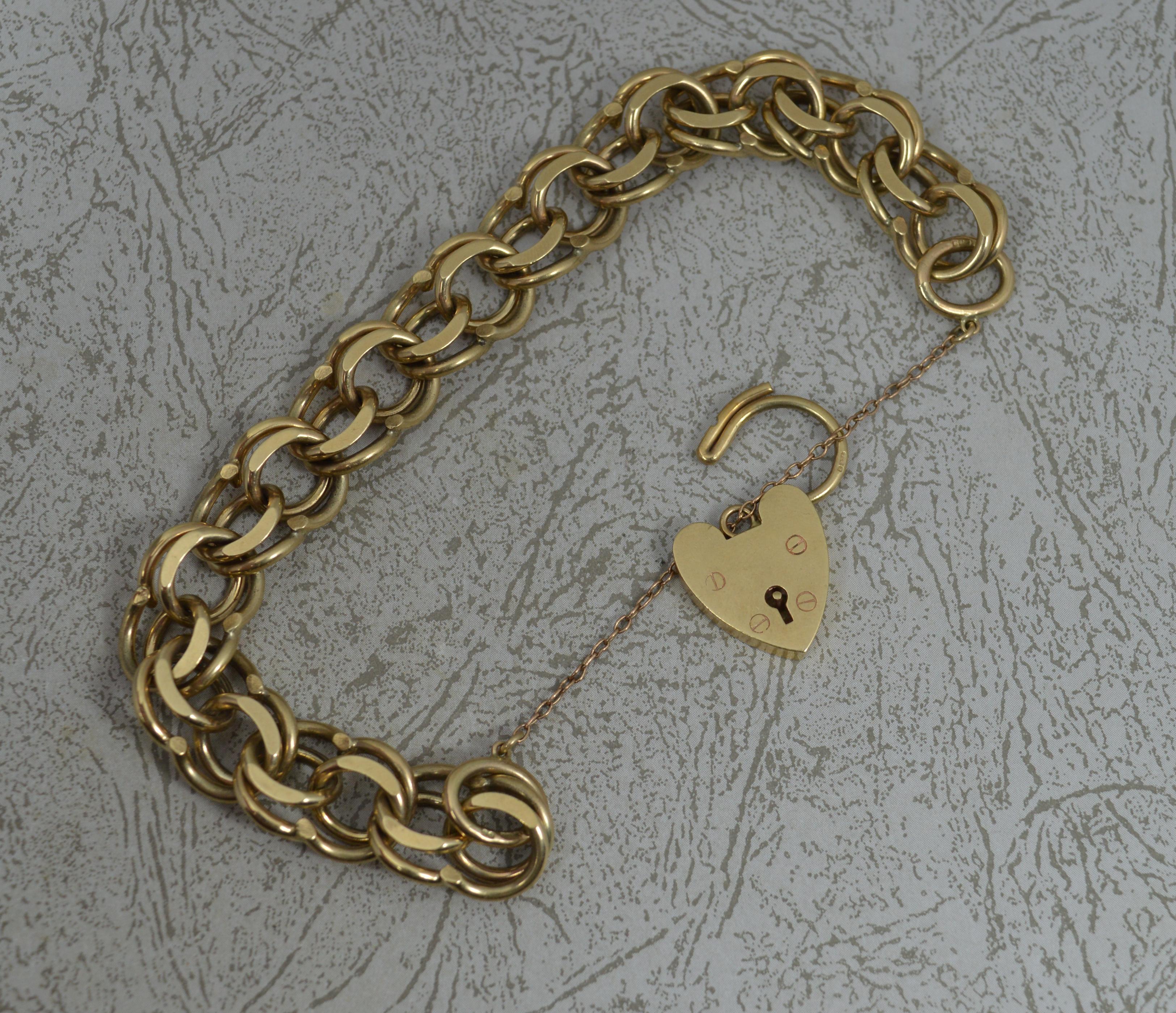 Solid 9 Carat Gold Long Double Curb Bracelet and Padlock Clasp 3