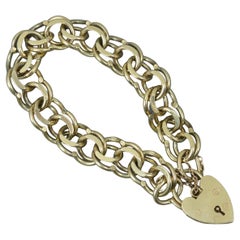 Solid 9 Carat Gold Long Double Curb Bracelet and Padlock Clasp