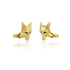 Solid 9 Carat Gold Fox Head Cufflinks with Ruby Eyes
