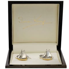 Solid 9 Karat White Gold Sailboat Cufflinks