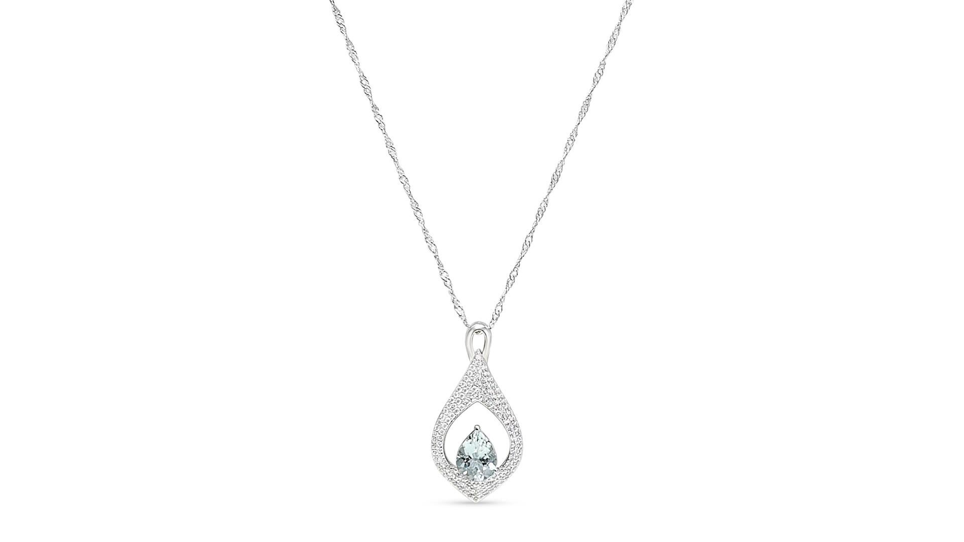 Art Deco Solid 925 Sterling Silver Bridal Aquamarine Wedding Pendant Necklace Gift Her For Sale