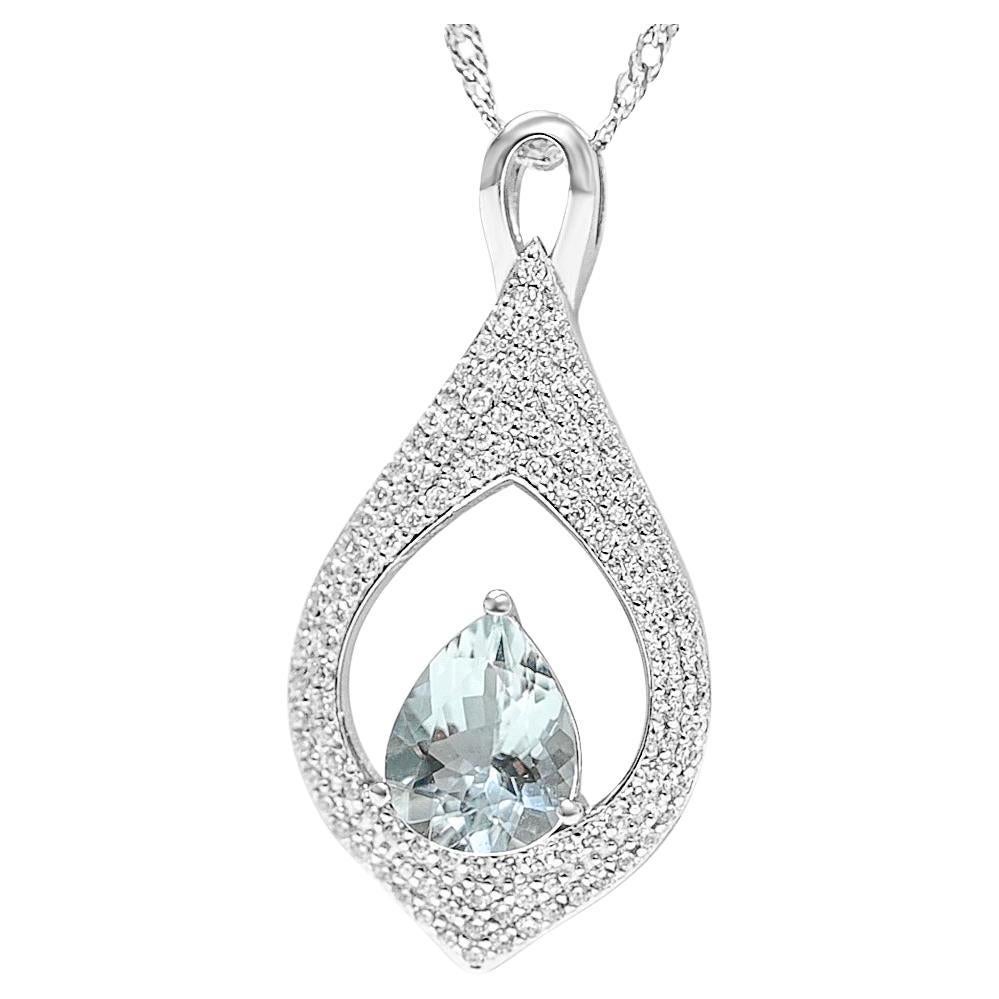 Solid 925 Sterling Silver Bridal Aquamarine Wedding Pendant Necklace Gift Her For Sale