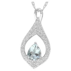 Solid 925 Sterling Silver Bridal Aquamarine Wedding Pendant Necklace Gift Her