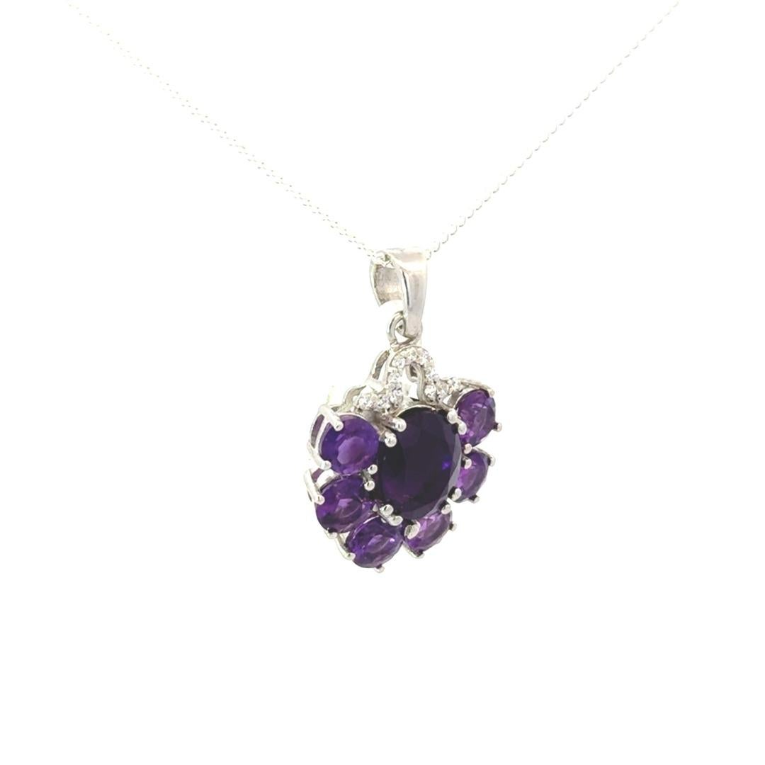 Art Nouveau 925 Sterling Silver Natural Amethyst Cluster Pendant Necklace for Mom Gift For Sale