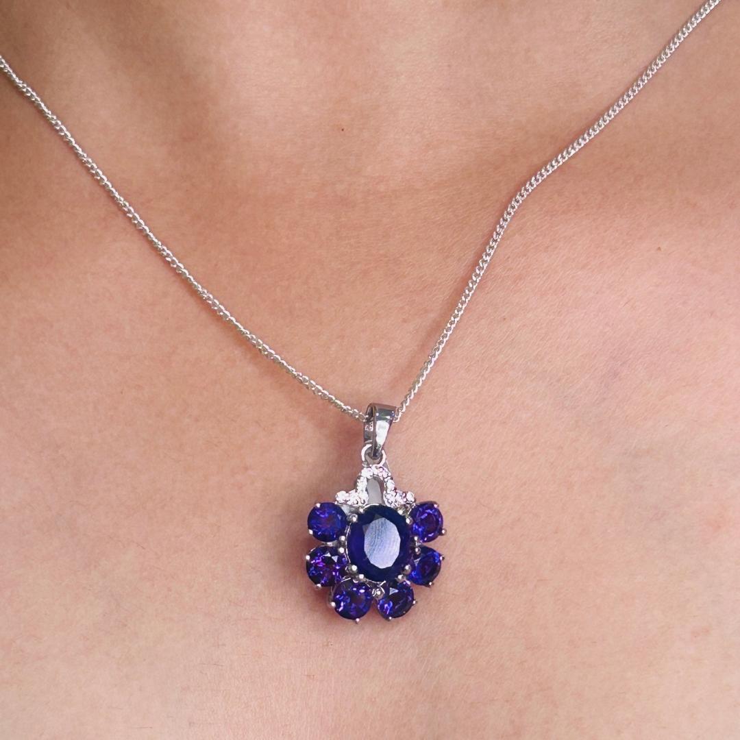 Women's 925 Sterling Silver Natural Amethyst Cluster Pendant Necklace for Mom Gift For Sale