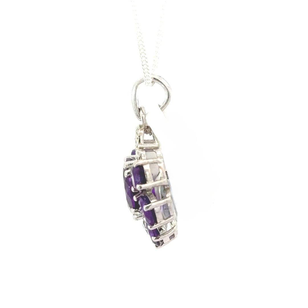 925 Sterling Silver Natural Amethyst Cluster Pendant Necklace for Mom Gift For Sale 1