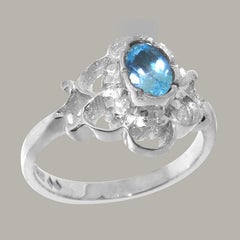 Solid 925 Sterling Silver Natural Blue Topaz Solitaire Ring Customizable